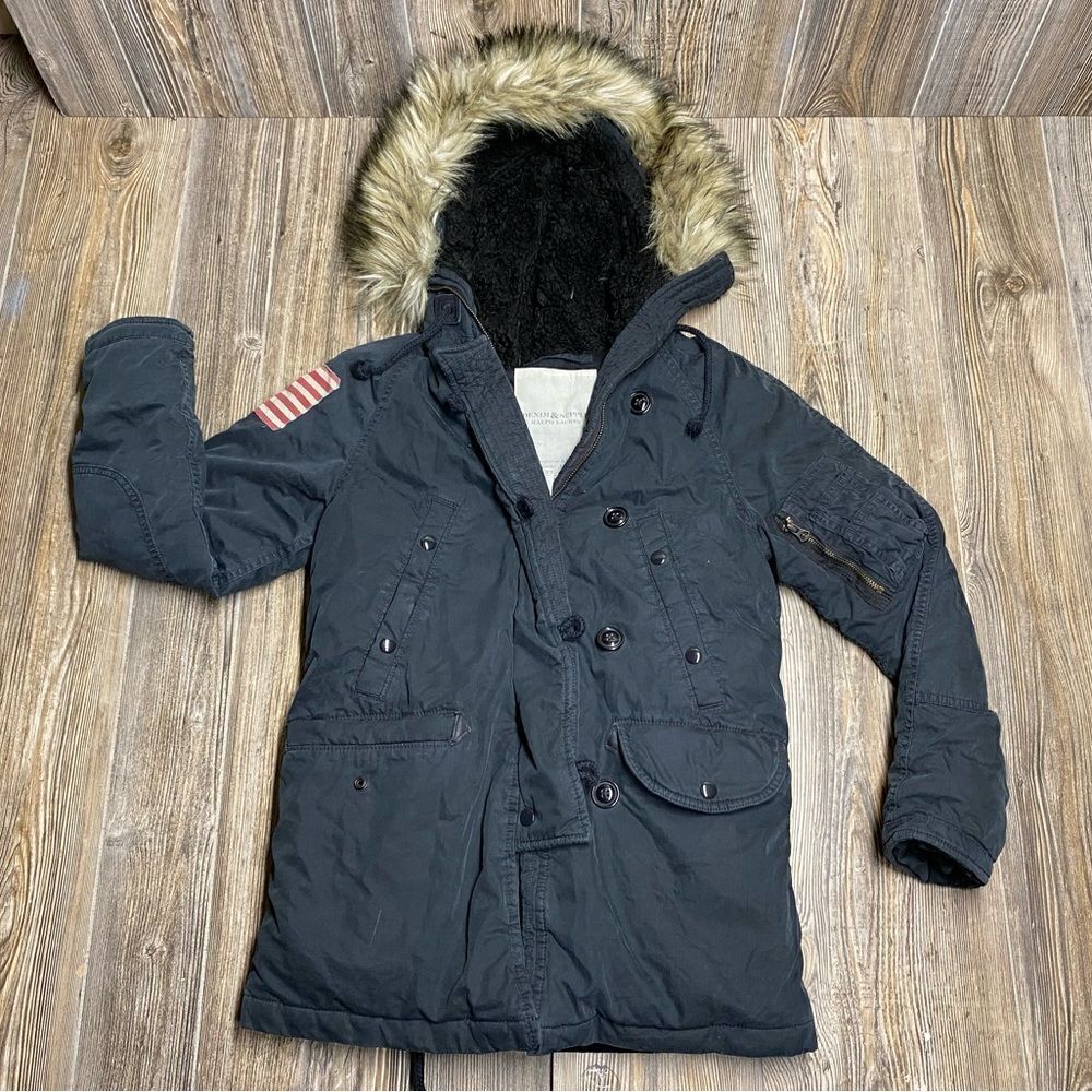 RALPH LAUREN D&S Women's Military Snorkel Down Jacket American Flag Black sz XS